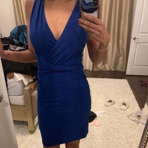 Nicole Miller Artelier blue low cut fitted dress